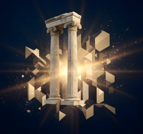 hero-bg-Nueva-Acropolis_ imagen de pilares griegos con fondo abstracto nueva acropolis curso de filosofia